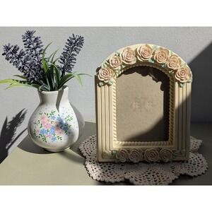 Vintage Rose Picture Frame 4x3 Cottagecore Shabby Chic Resin Floral Decor